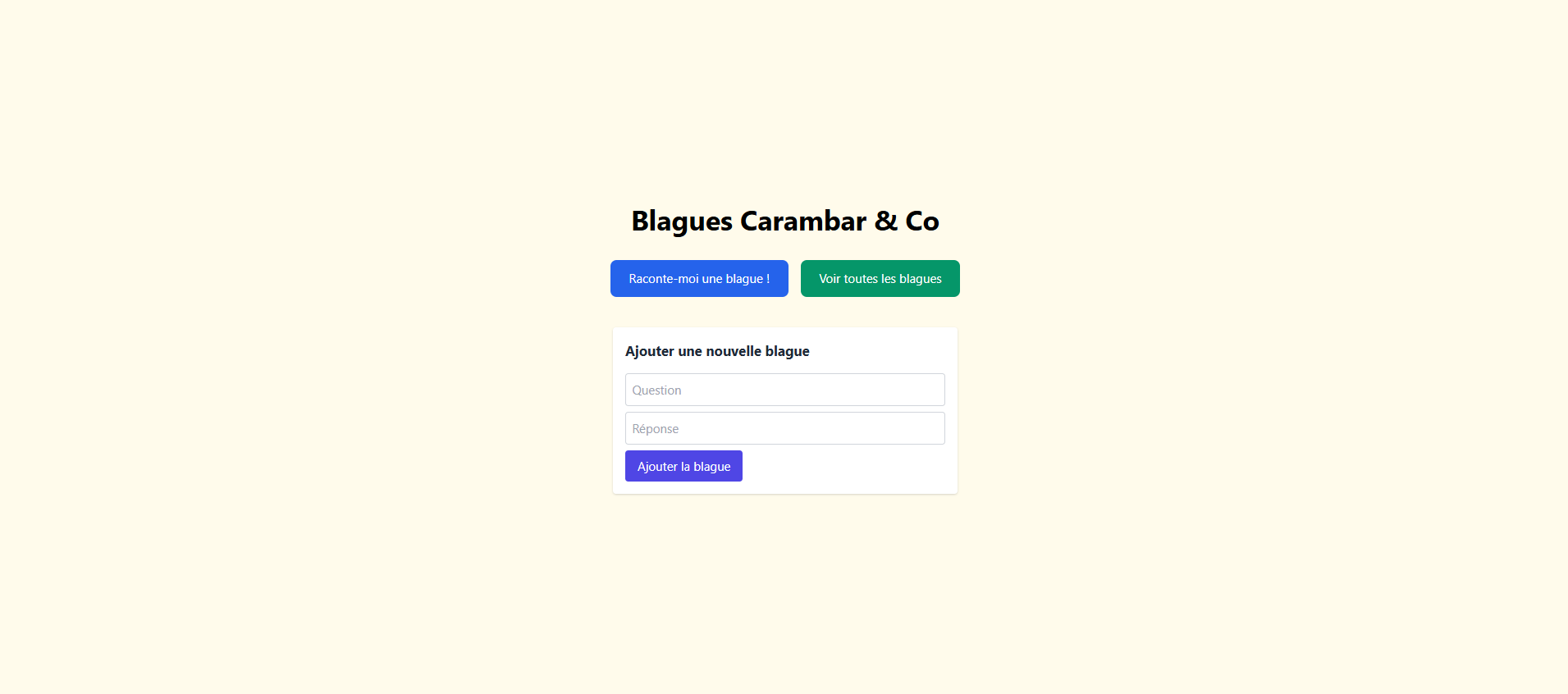 Interface frontend du projet Carambar & Co